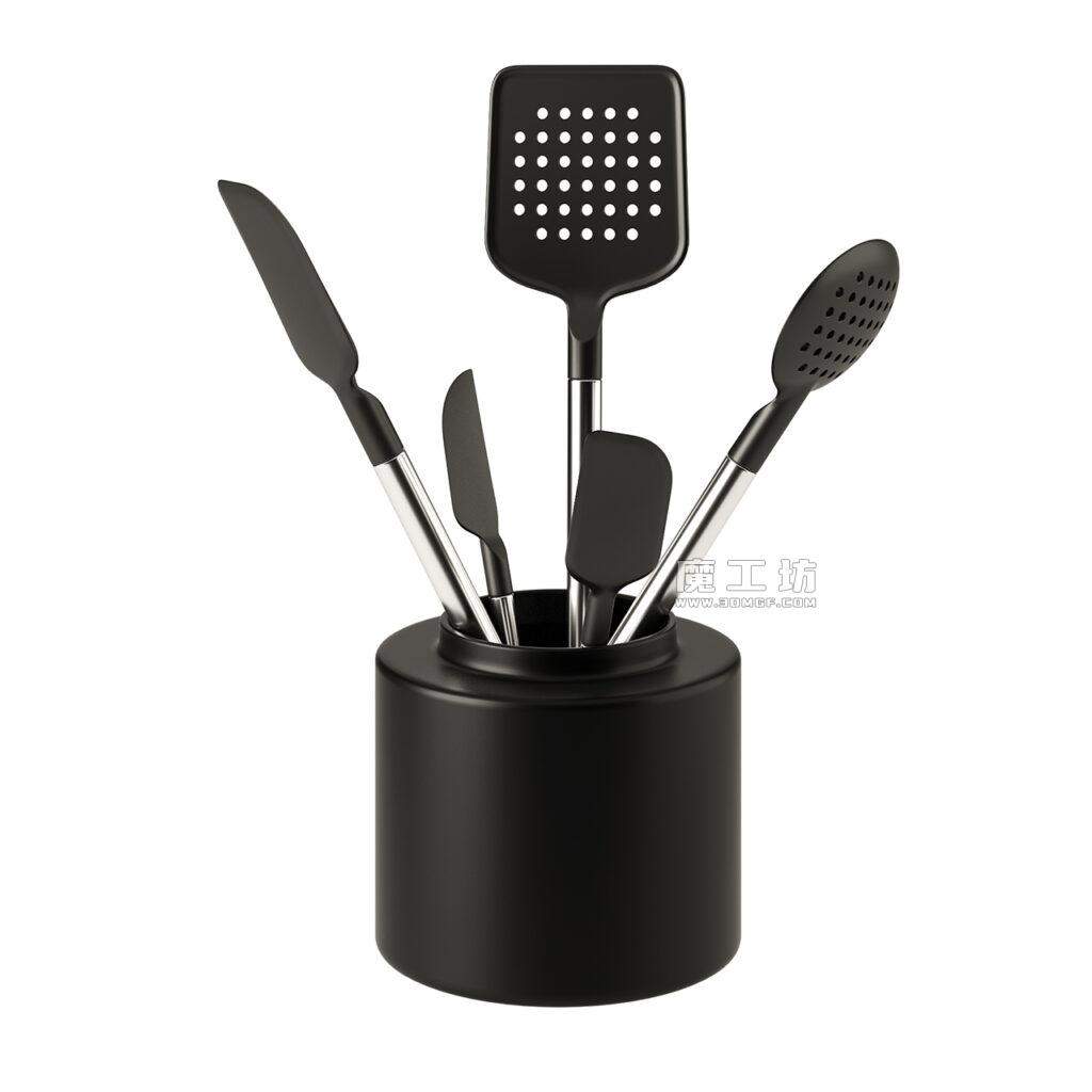 Crate & Barrel Black Silicone & Steel Utensils