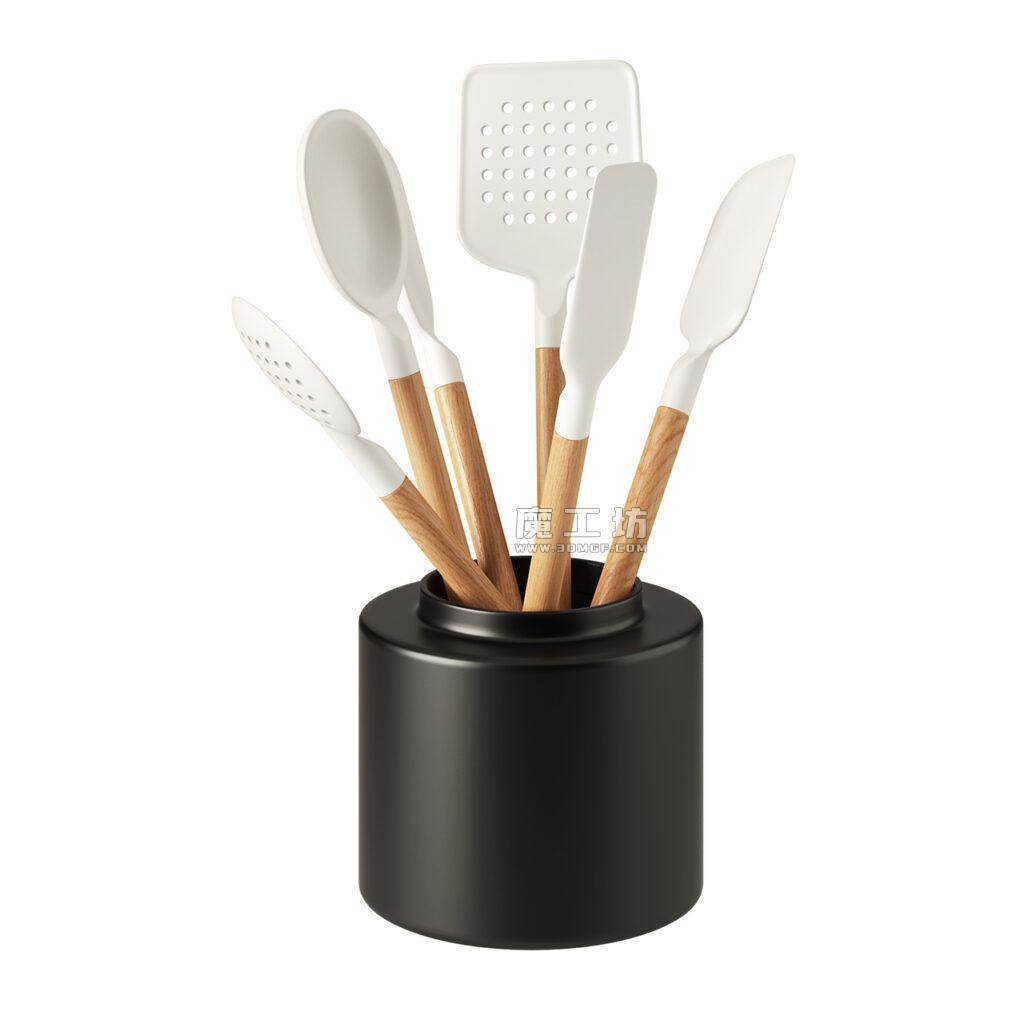 Crate & Barrel White Silicone & Wood Utensils
