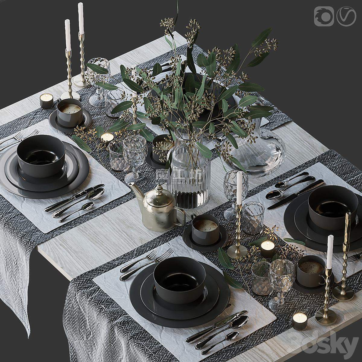 Tablewares Classic Black Vray 3D模型