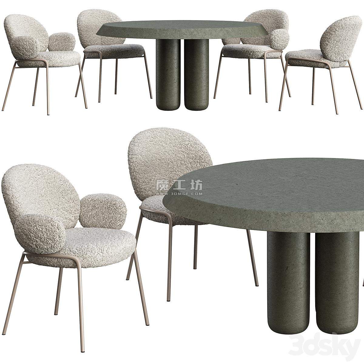 Dining Table Cimento Giudecca And Chair Freifrau Nana 3D模型