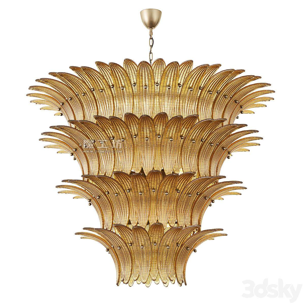 Large Palmette Chandelier Four Tiers Murano Amber In The Style Of Barovier Vray 3D模型