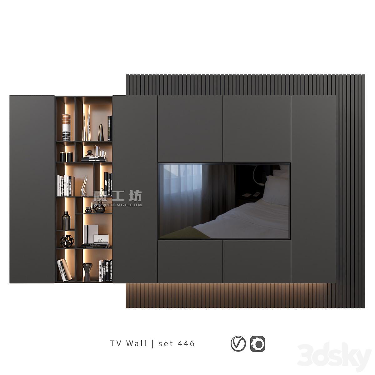 Tv Wall Set 0446 Vray 3D模型