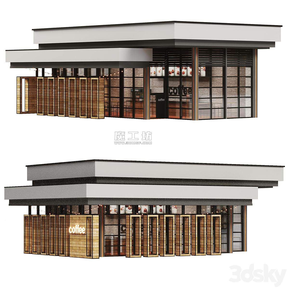 现代咖啡店外观模型